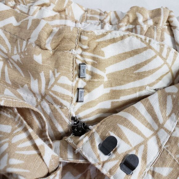 Loft Womens Shorts Medium Palm Tie Waist Paperbag Linen Tan Whisper White Pocket - Picture 6 of 10